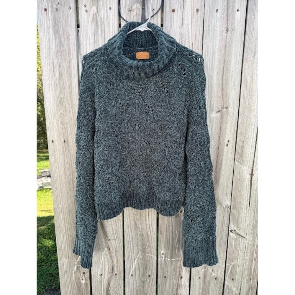 Boho Whimsigoth POL Chenille Chunky Knit Sweater M Green Turtleneck SMT420A